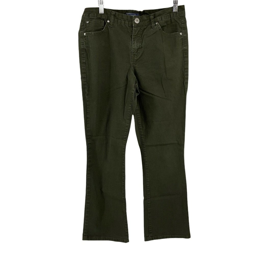 BANDOLINO Womans Green Denim Jeans Size 10 Back Flap Pockets Embroidered